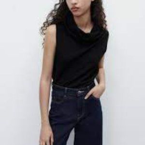 Zara Women's Top 7" Cowl neckline Size XL Black Sleeveless Polyester NEW